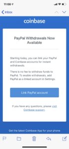 You can now withdraw to PayPal from Coinbase