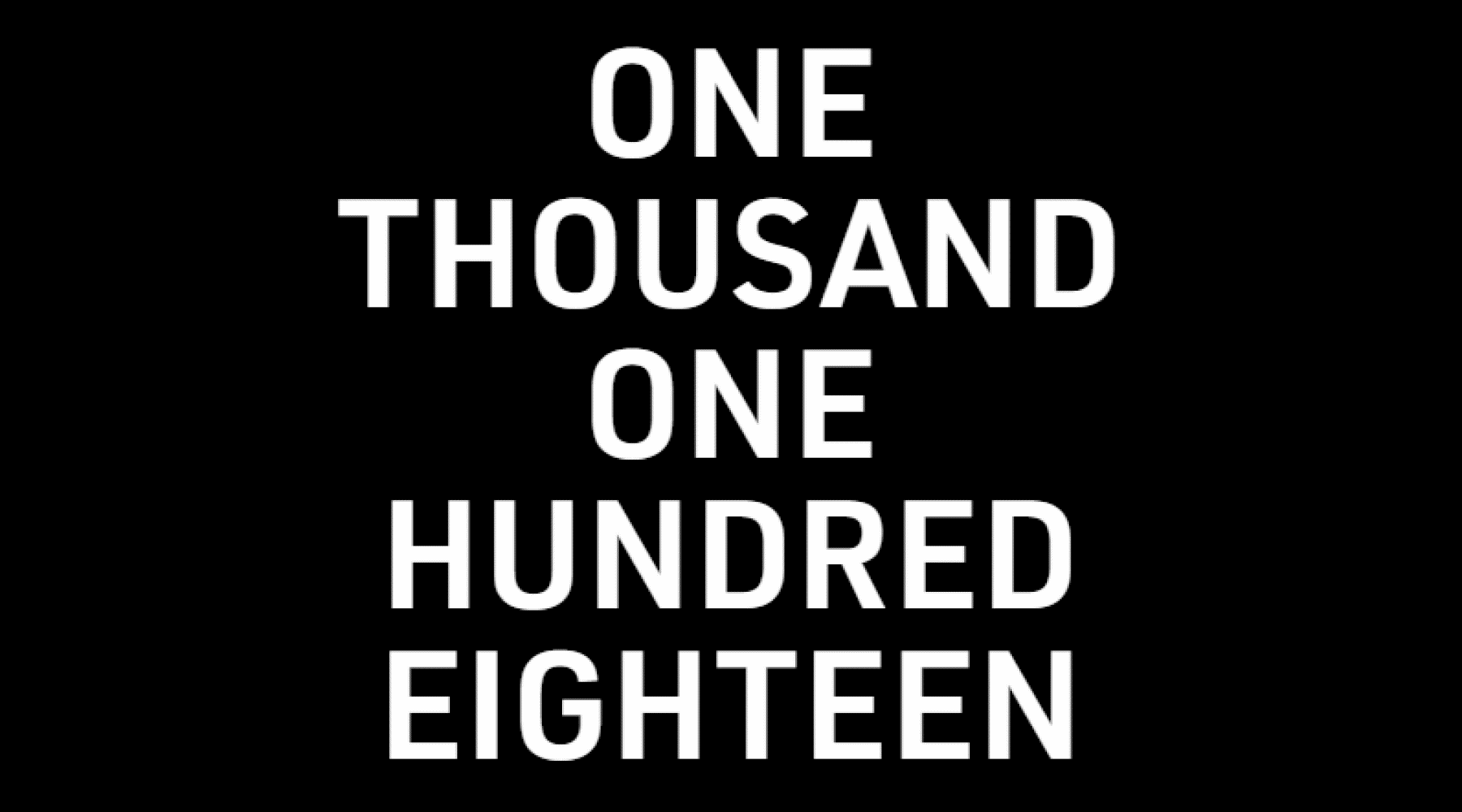 Часы" Пак х Ассанжа - черное изображение с белыми словами "ONE THOUSAND ONE HUNDRED EIGHTEEN".