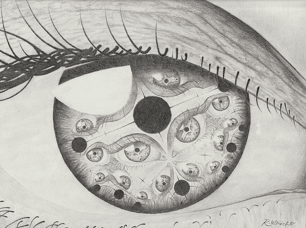 Ross Ulbricht "Ross Ulbricht Genesis Collection" - нарисованный карандашом глаз с несколькими глазами внутри радужной оболочки.